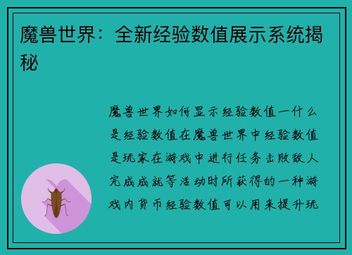 魔兽世界：全新经验数值展示系统揭秘